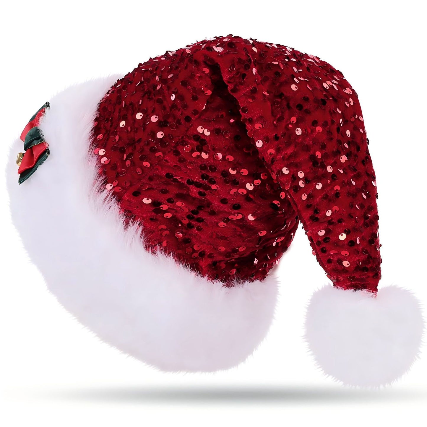 Christmas Hat Red Paillette Bowknot Plush Decorative Hat
